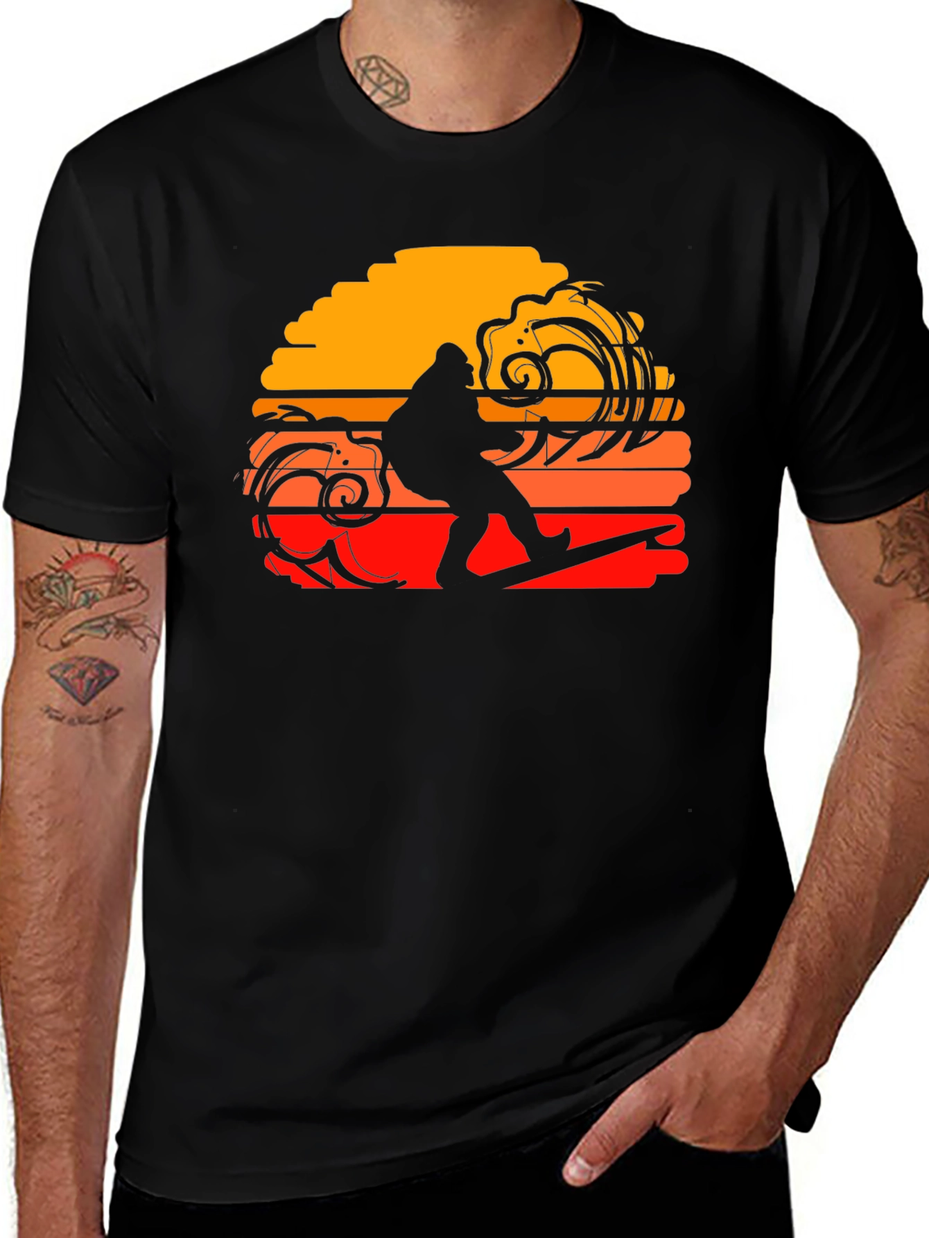 Variant 25 of Surfer Silhouette T-Shirt - Sunset Wave Design