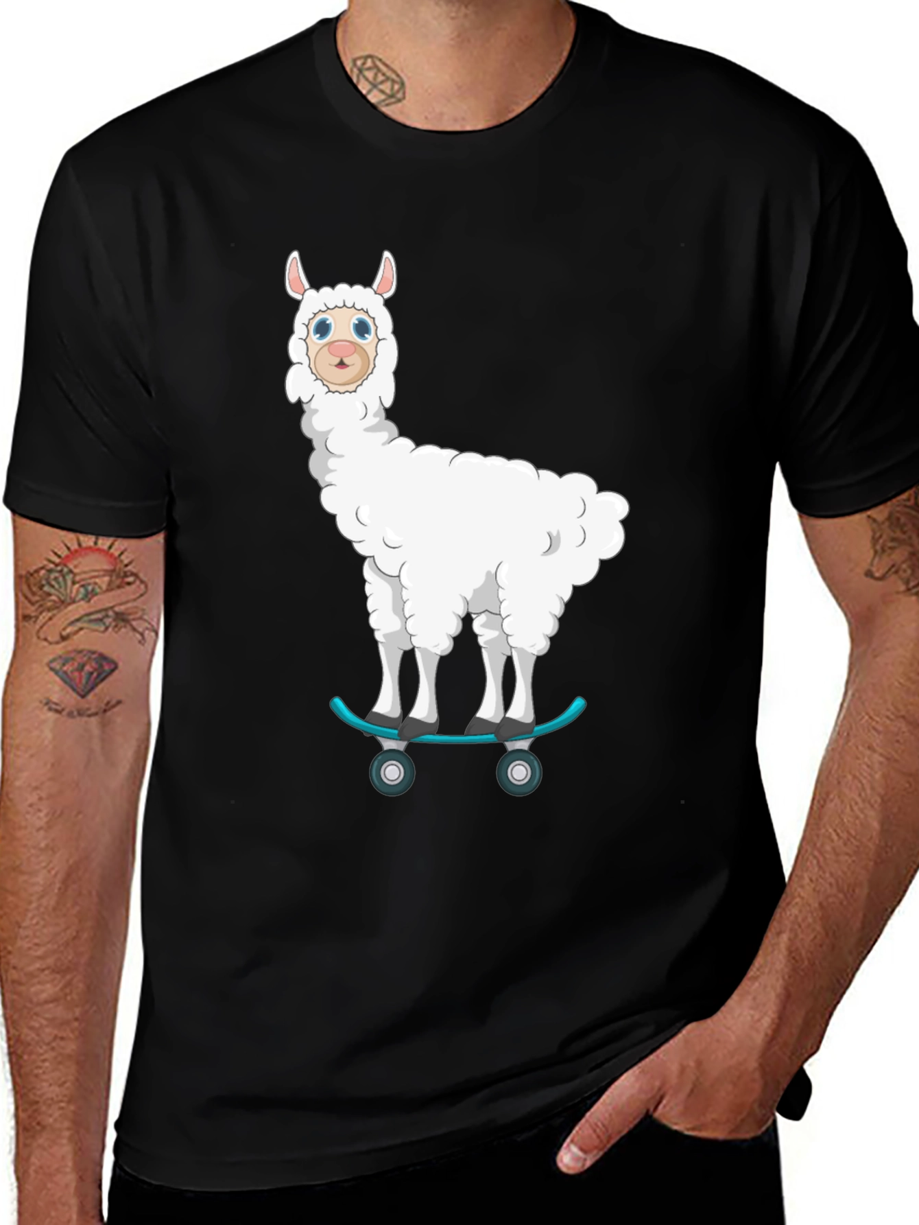 Variant 23 of Llama Skateboard T-Shirt - Fun Cartoon Graphic Tee