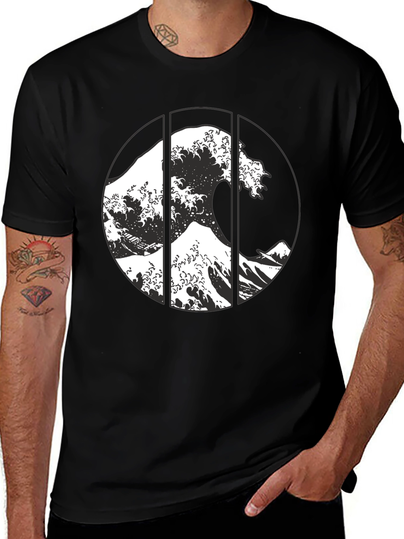 Variant 5 of Great Wave Graphic Tee - Black Cotton T-Shirt