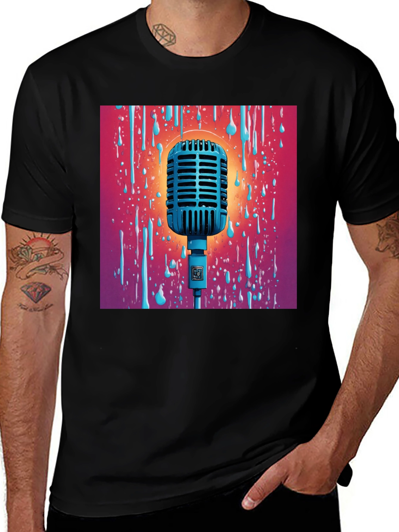 Variant 29 of Retro Microphone Graphic Tee - Black