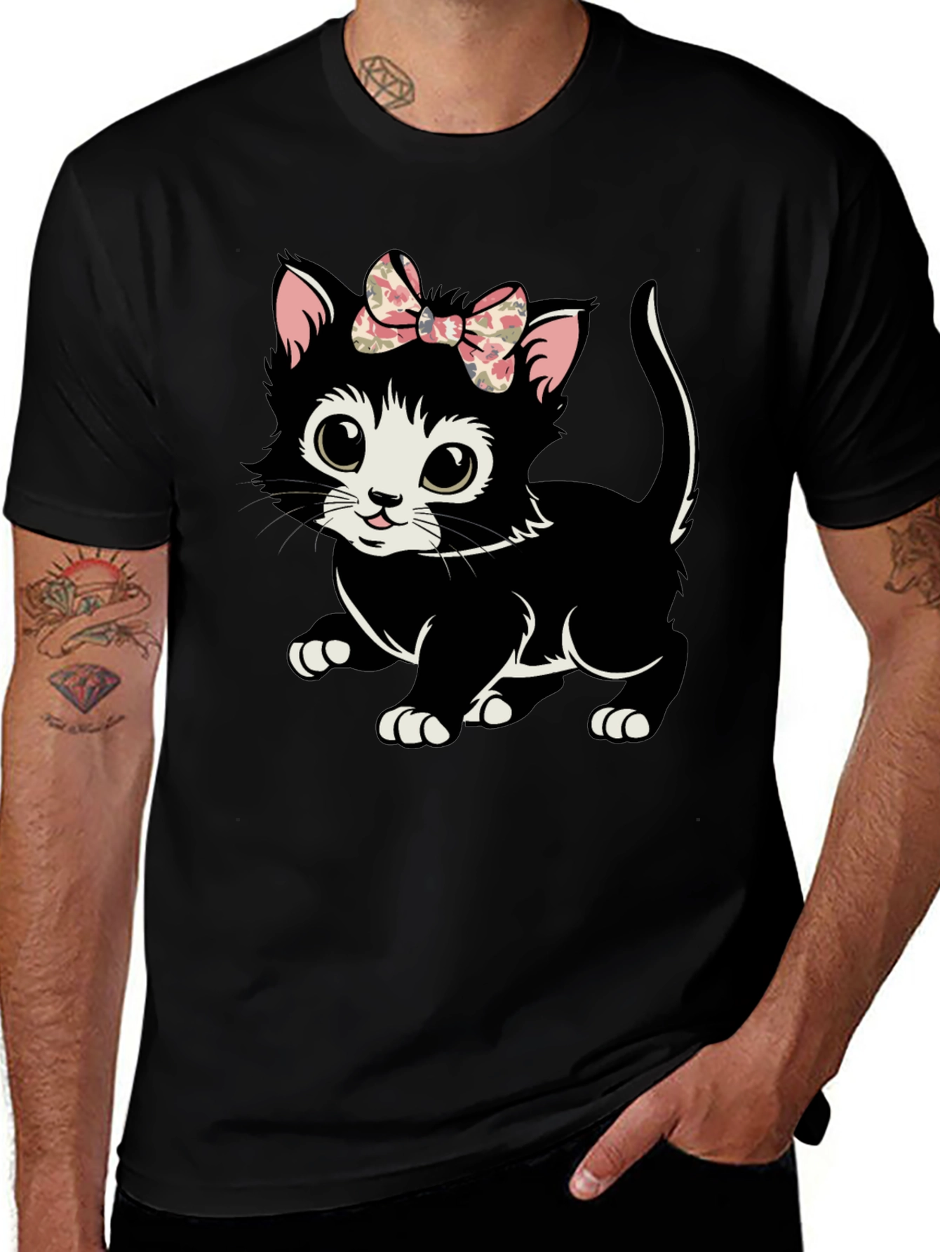 Variant 14 of Cute Kitten Tee: Black Cat with Bow Graphic T-Shirt