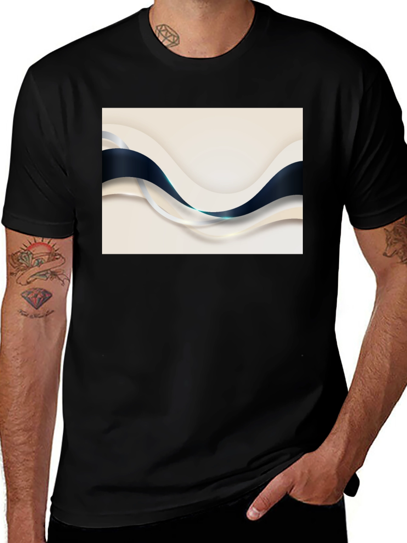 Variant 13 of Stylish Black Tee with Abstract Wave Design