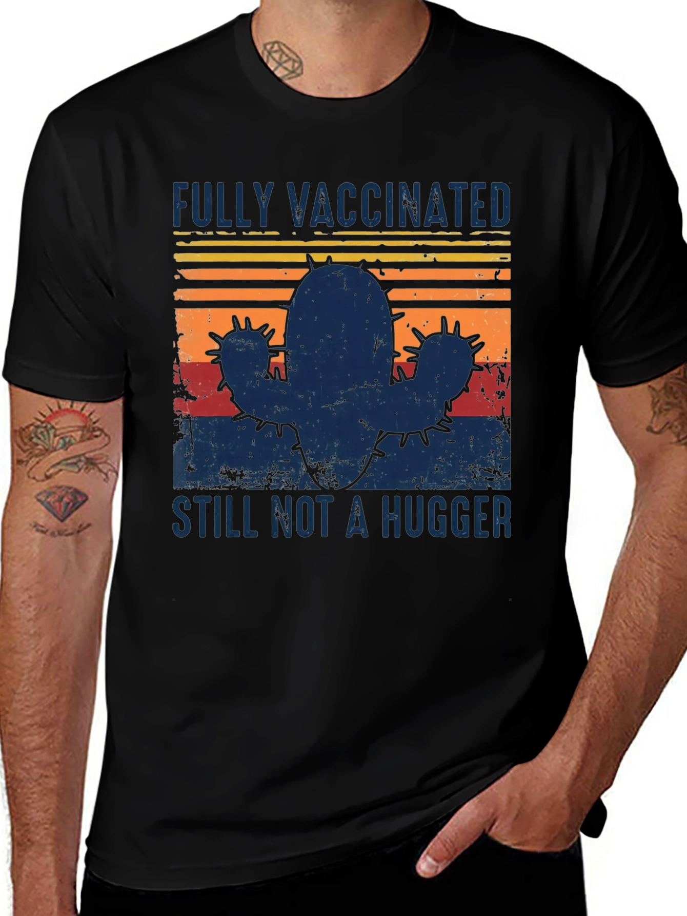 Variant 22 of Fully Vaccinated Cactus T-Shirt - Still Not a Hugger!