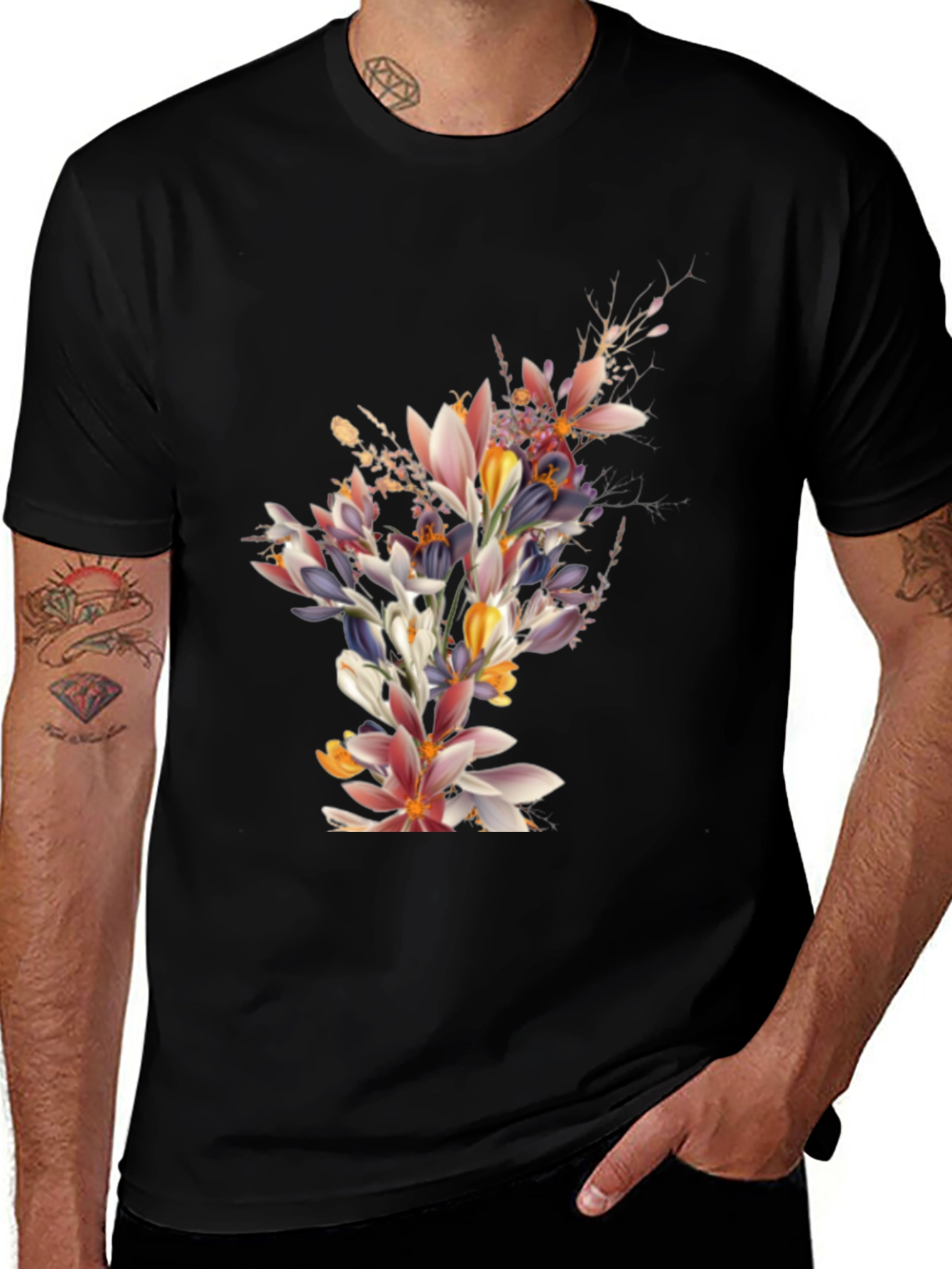Variant 27 of Floral Print Black T-Shirt