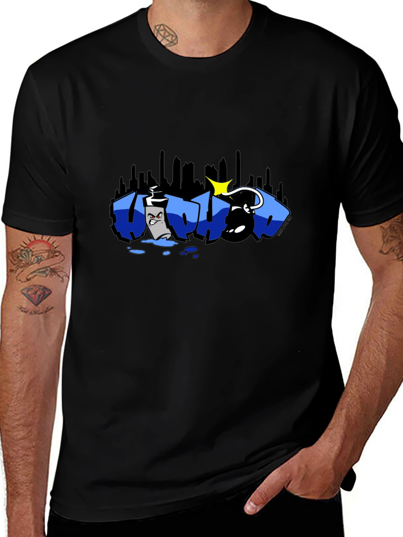 Variant 6 of Cartoon Graffiti Graphic Black T-Shirt