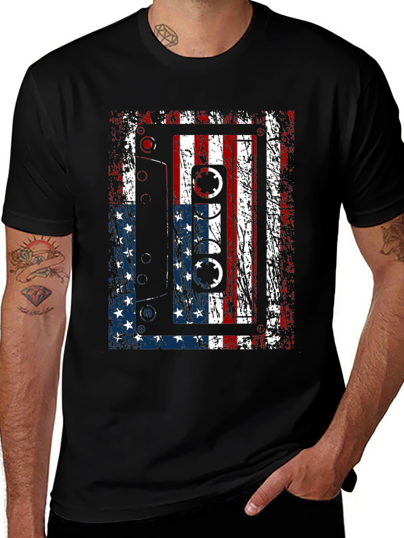 Variant 12 of American Flag Cassette Tape Graphic T-Shirt
