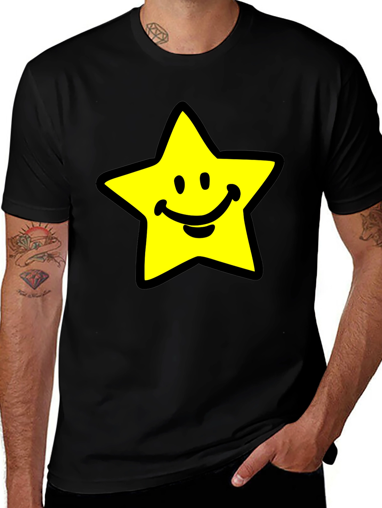 Variant 10 of Smiley Star Graphic T-Shirt - Black