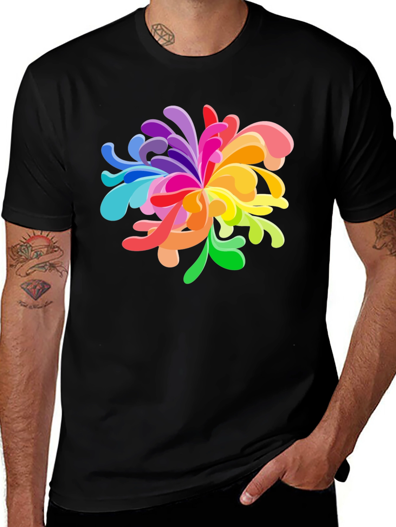 Variant 4 of Vibrant Floral Graphic Tee - Black Cotton Blend