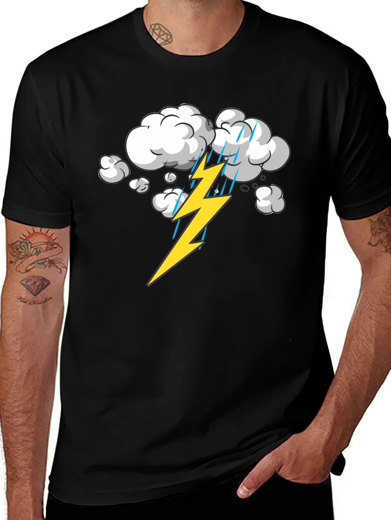 Variant 14 of Storm Cloud Lightning Graphic Print Black T-Shirt
