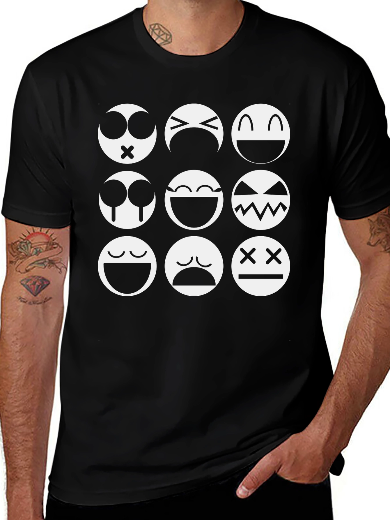 Variant 5 of Emoji Expression T-Shirt, Black Cotton Tee