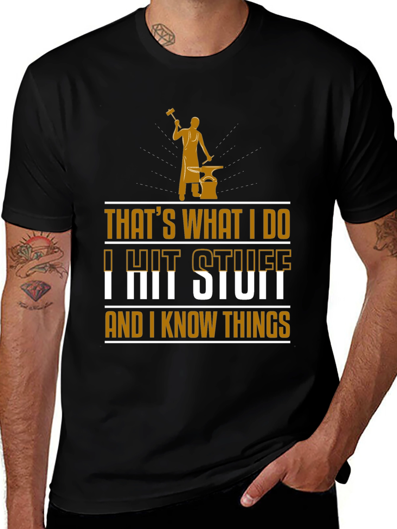 Black I Hit Stuff And I Know Things Black T-Shirt main image
