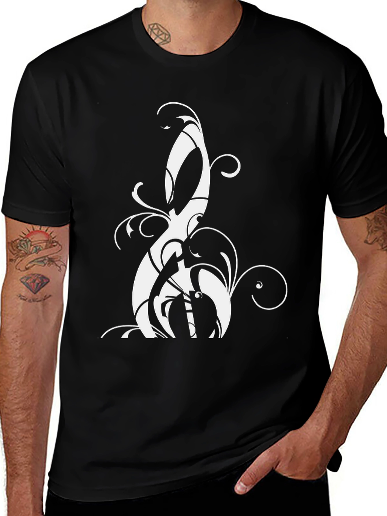 Abstract Treble Clef Graphic Tee - Stylish Black T-Shirt
