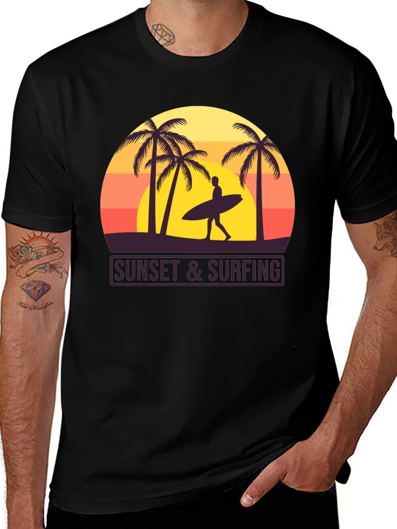 Variant 4 of Sunset Surfing Graphic T-Shirt