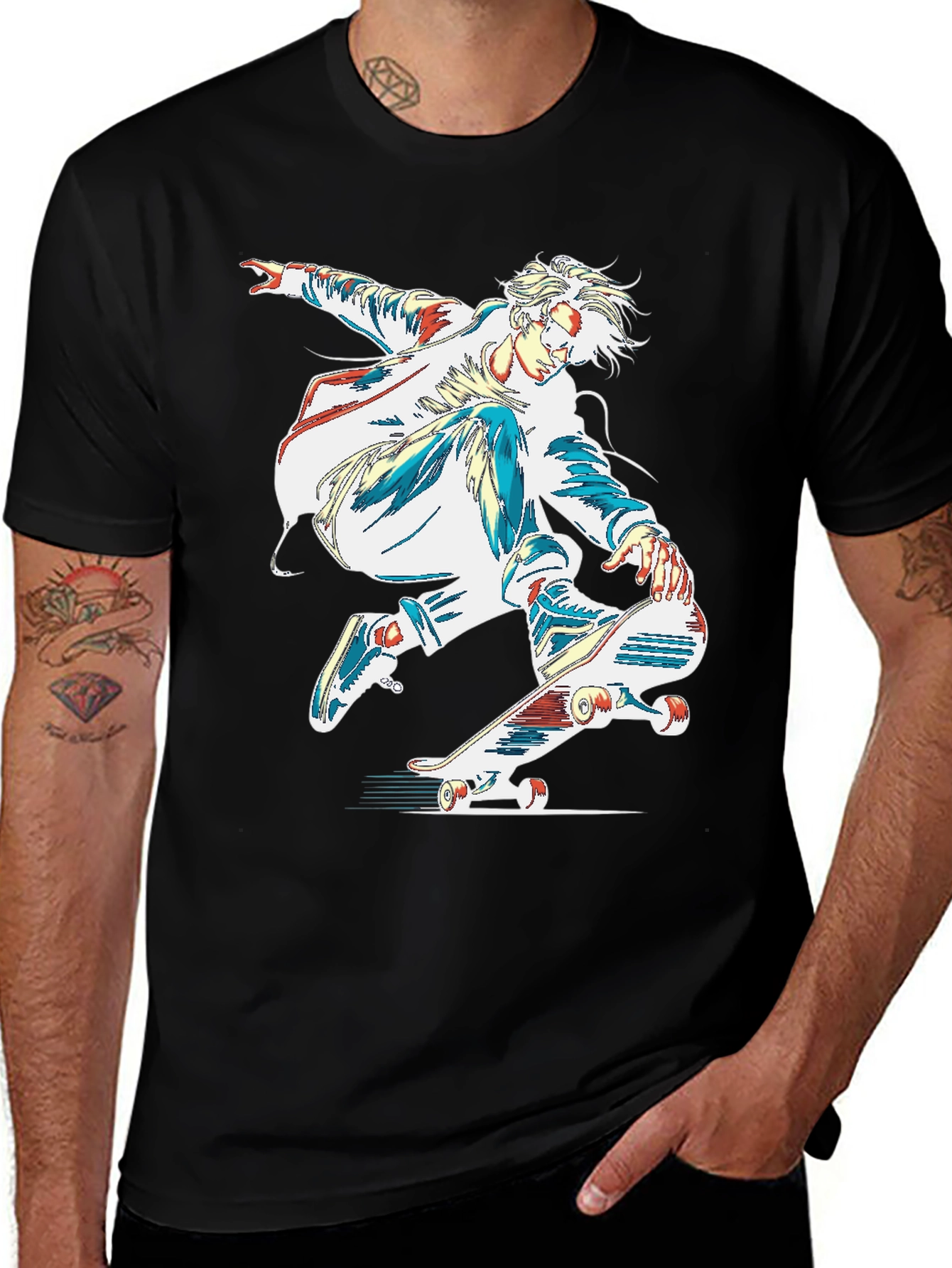 Variant 16 of Skateboarder Graphic Print Black T-Shirt