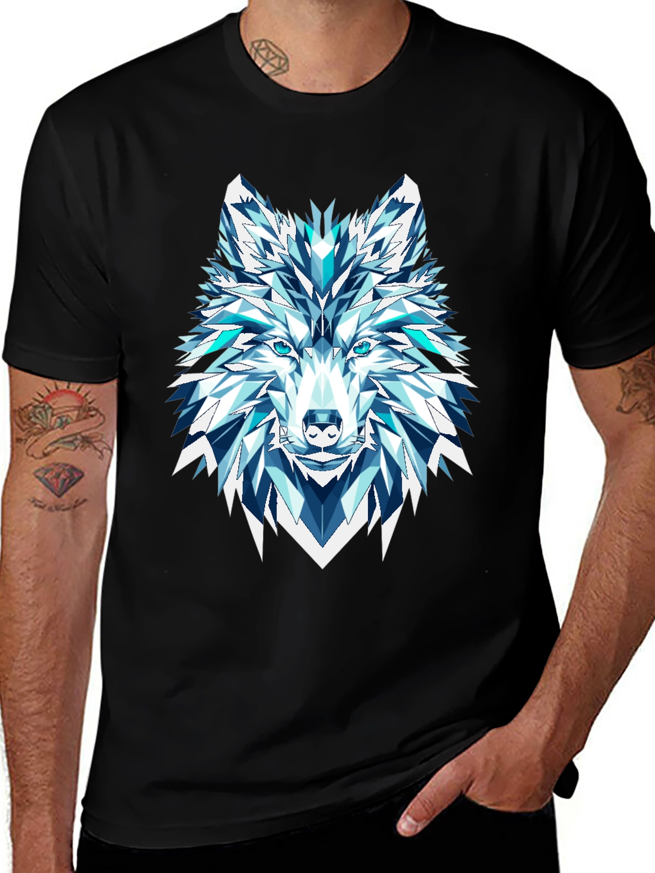 Variant 25 of Geometric Wolf Graphic Tee - Black