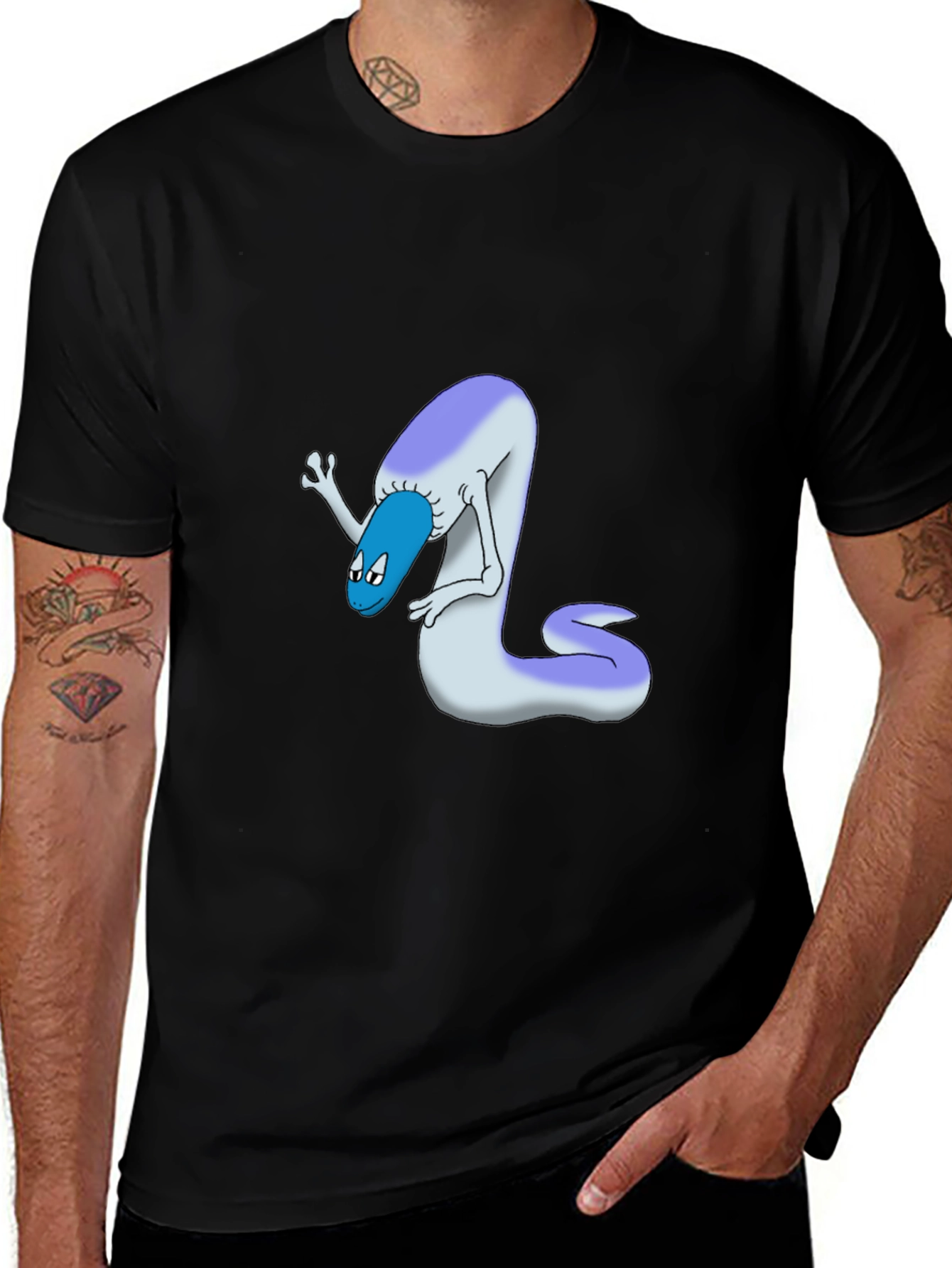 Variant 14 of Cartoon Snake Graphic Tee - Black Cotton T-Shirt