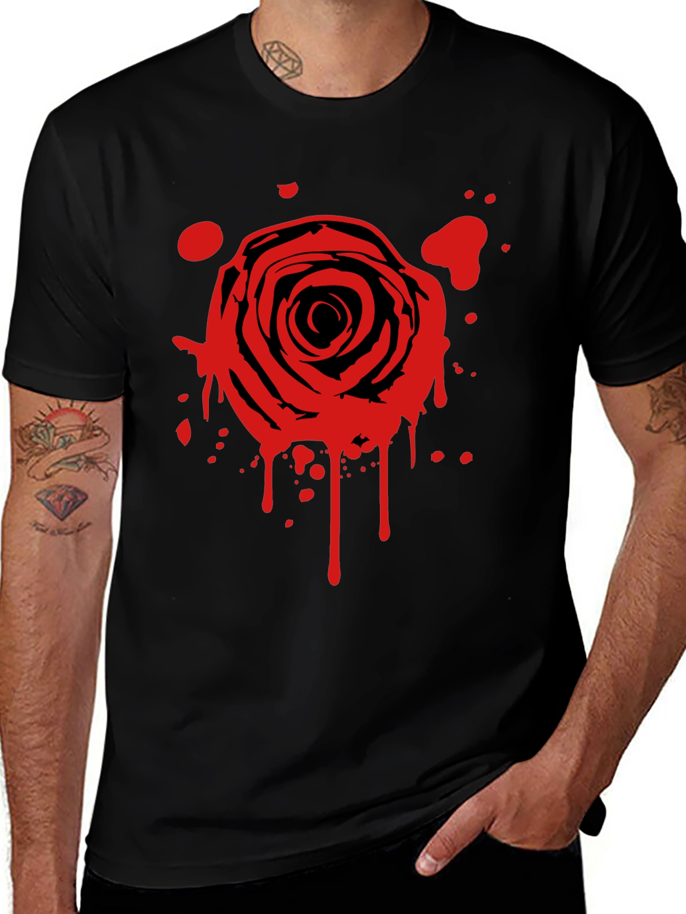 Variant 14 of Rose Splatter Graphic Black T-Shirt