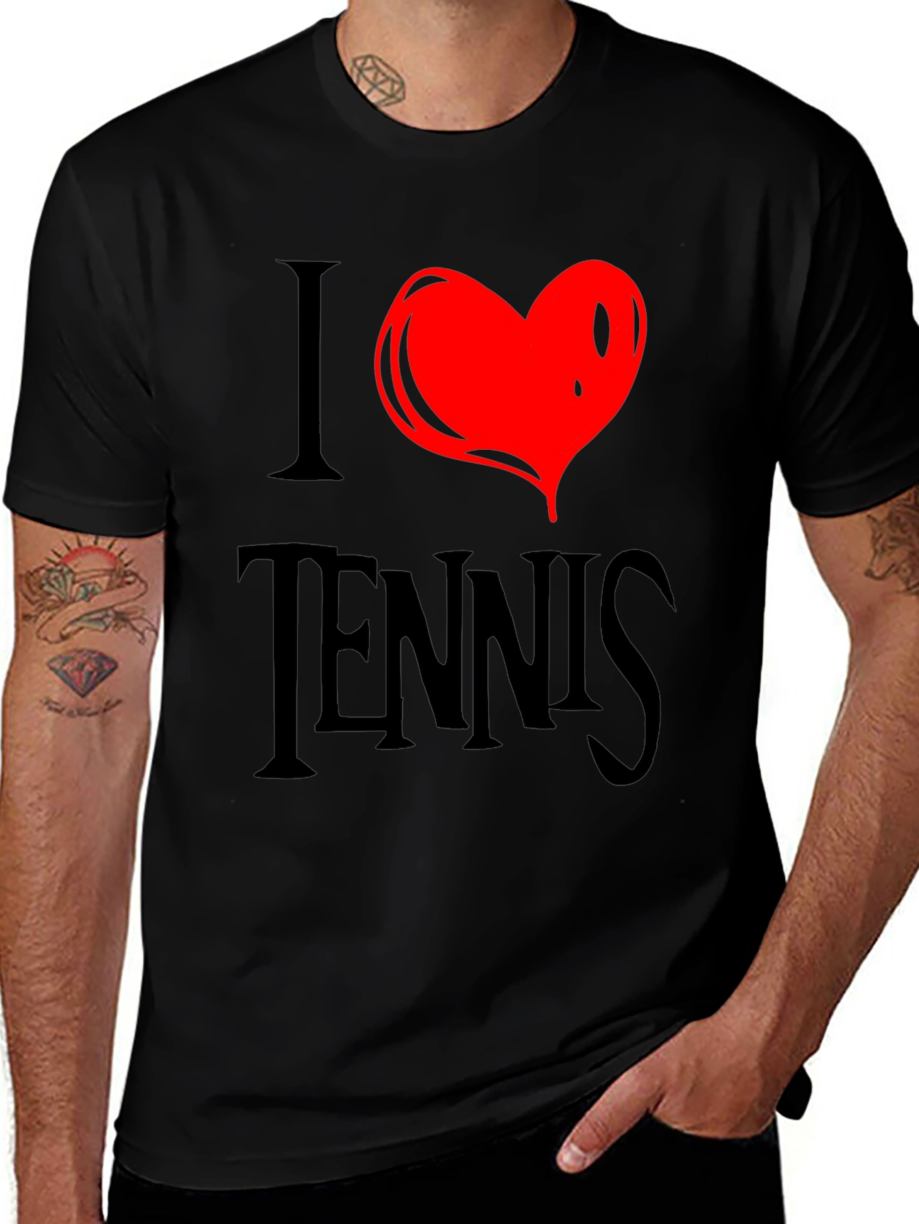 Variant 14 of I Love Tennis Graphic Tee - Black Cotton T-Shirt