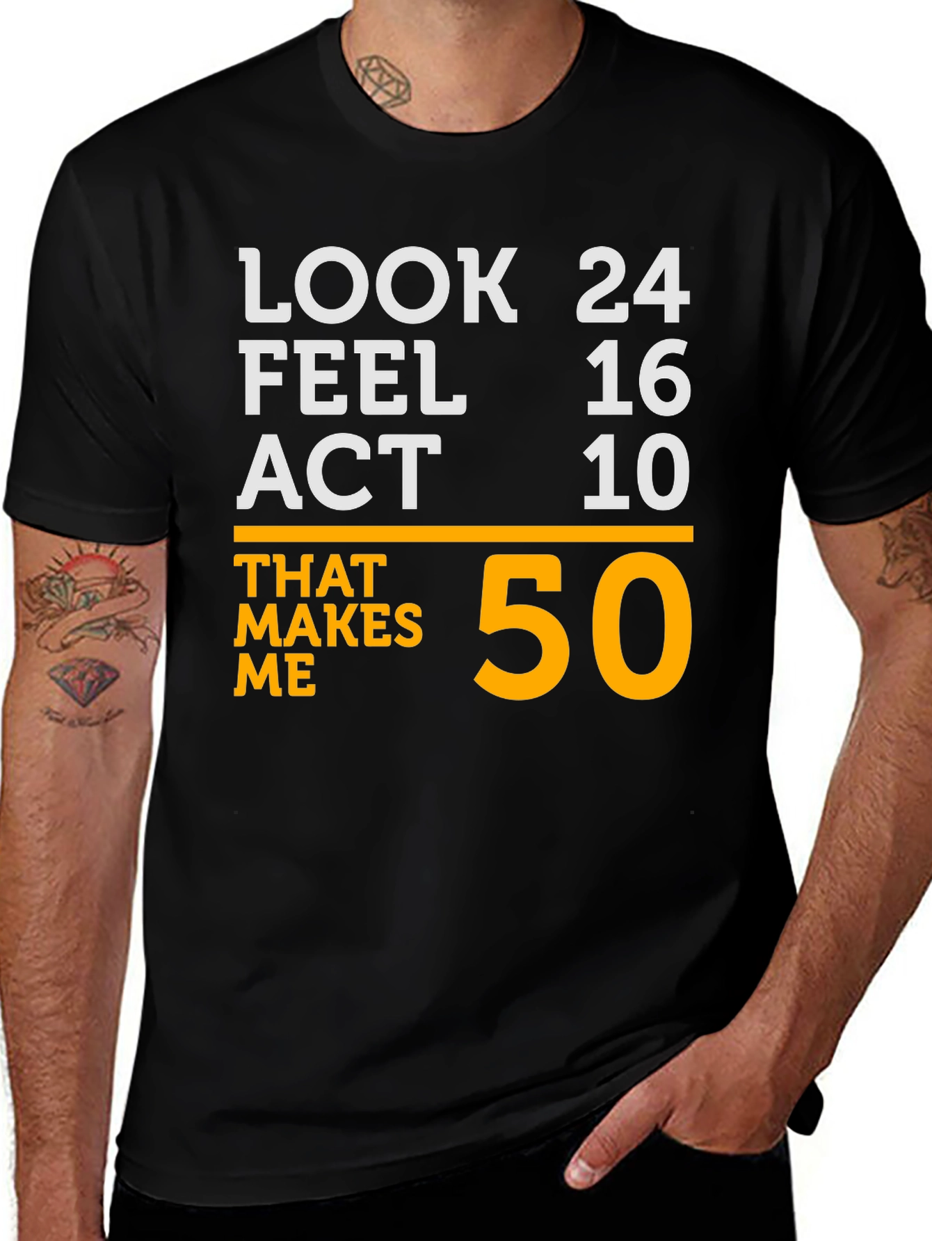Variant 17 of Look 24 Feel 16 Act 10 That Makes Me 50 T-Shirt