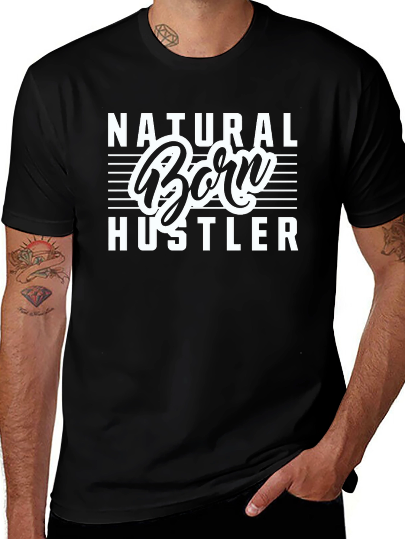 Variant 28 of Natural Born Hustler Graphic T-Shirt - Black