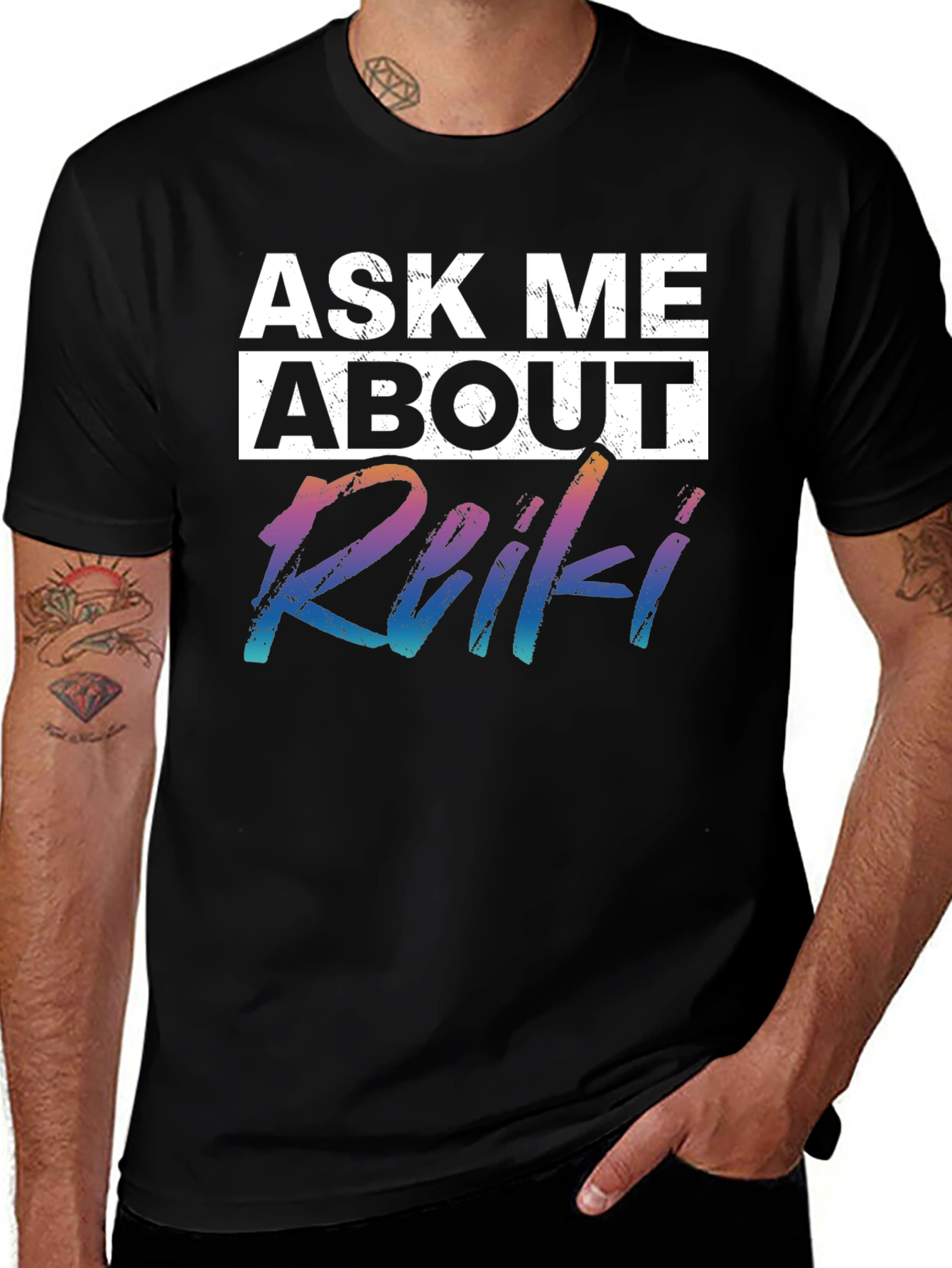 Ask Me About Reiki Graphic Tee - Black Cotton Casual Shirt