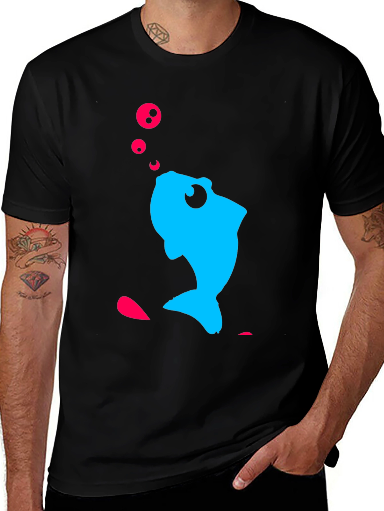 Variant 6 of Fun Fish Graphic Tee - Black Cotton T-Shirt