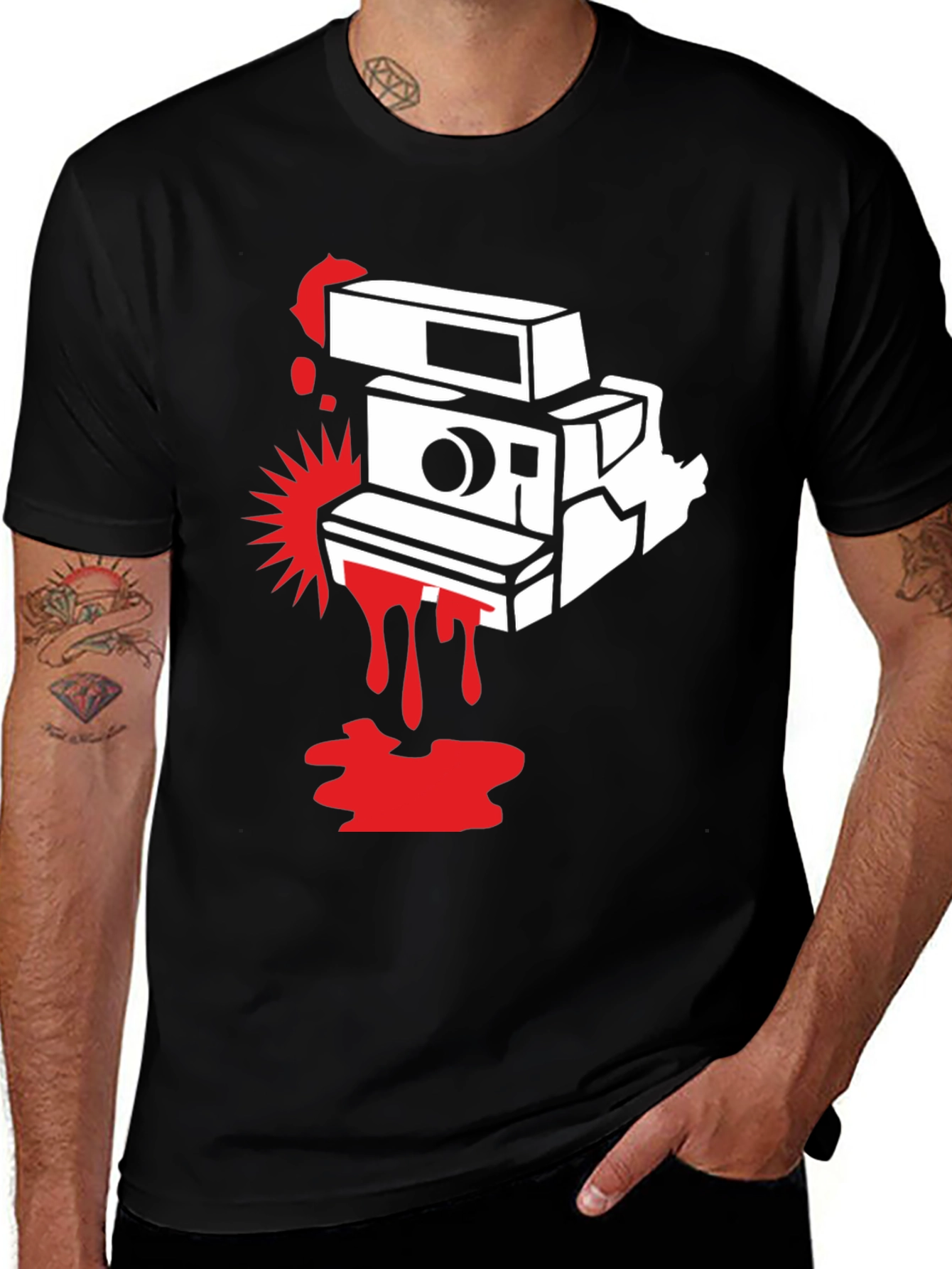 Variant 29 of Retro Camera Graphic Tee - Black Cotton T-Shirt
