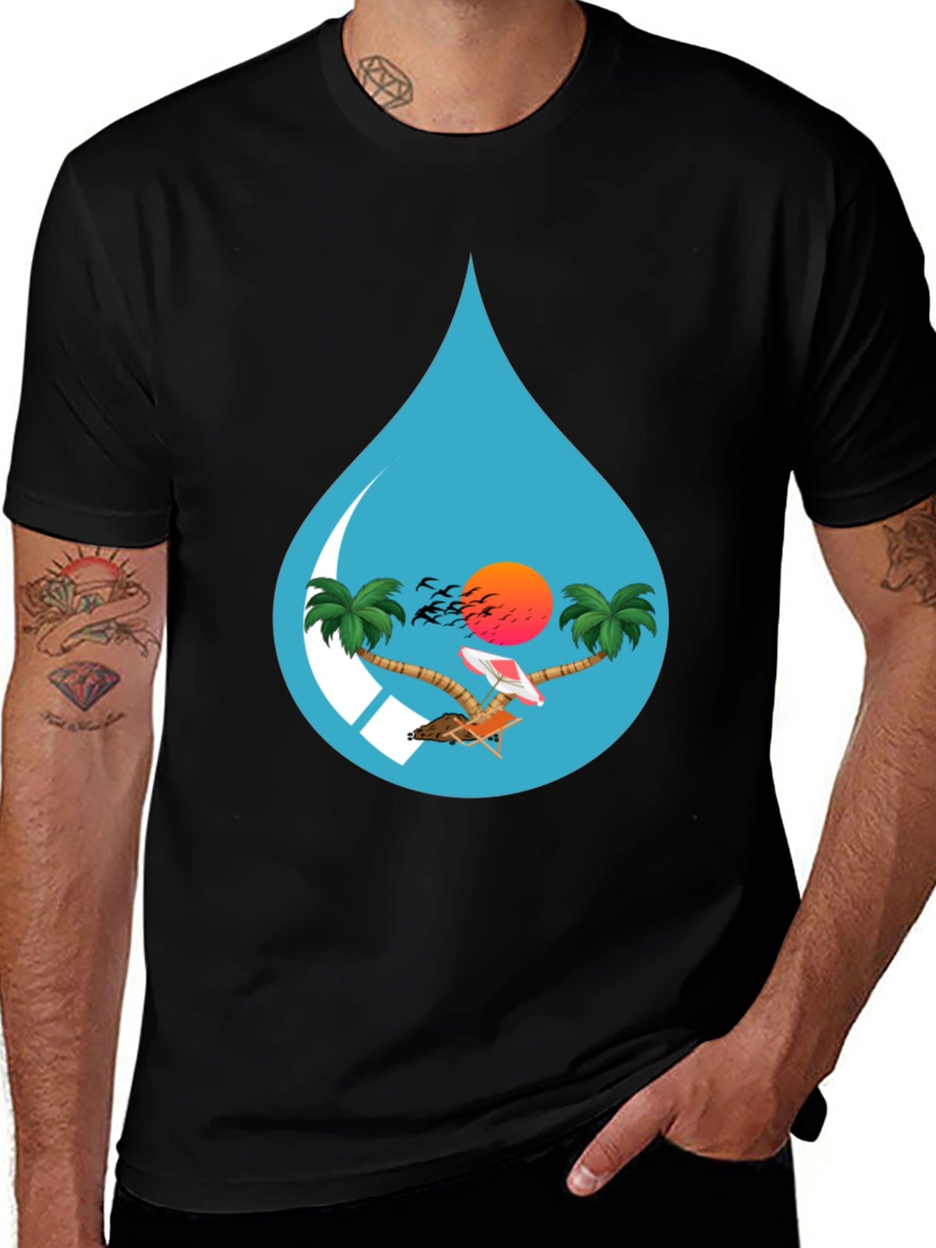 Variant 18 of Tropical Beach Scene Graphic Tee - Island Vibes T-Shirt