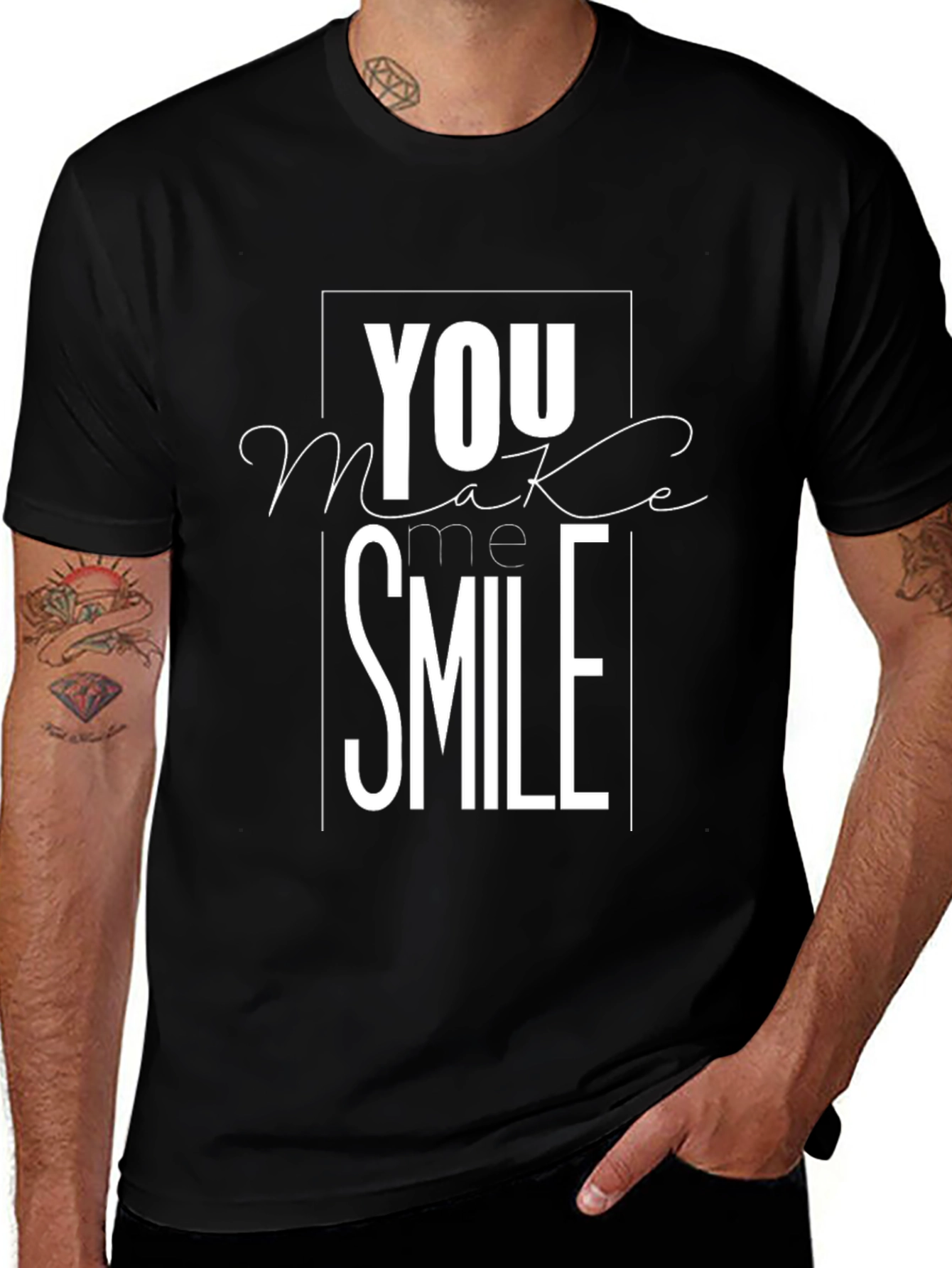 Variant 26 of You Make Me Smile Graphic T-Shirt - Black Casual Tee