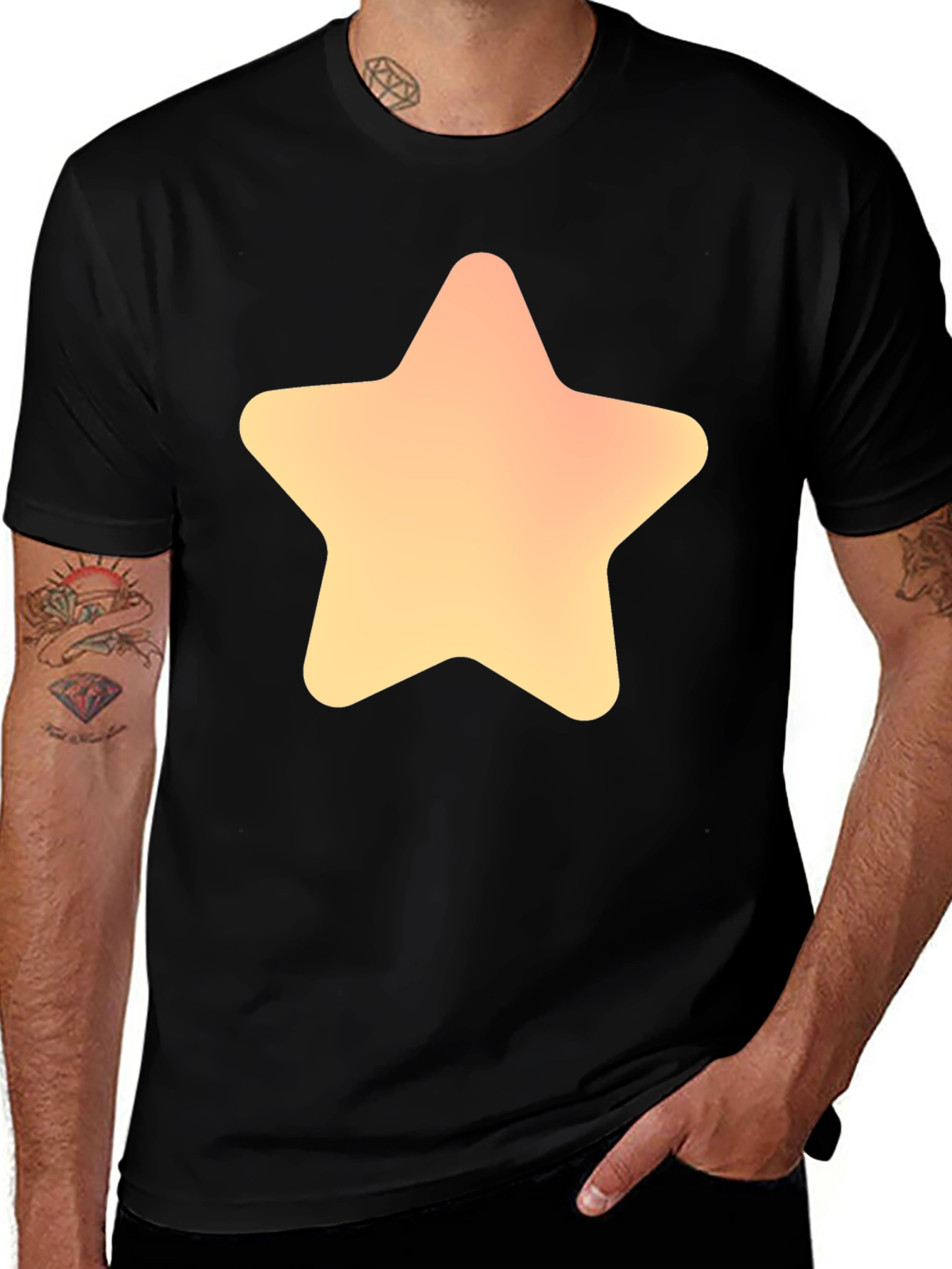 Variant 24 of Star Graphic Black T-Shirt - Soft Cotton Blend, Casual Style