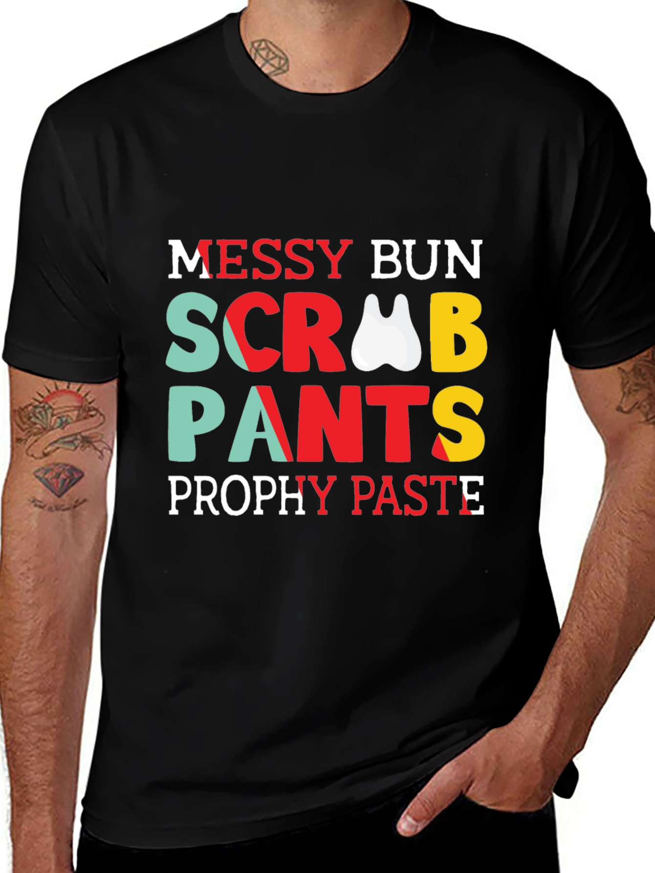 Dental Hygienist Messy Bun Scrub Pants T-Shirt