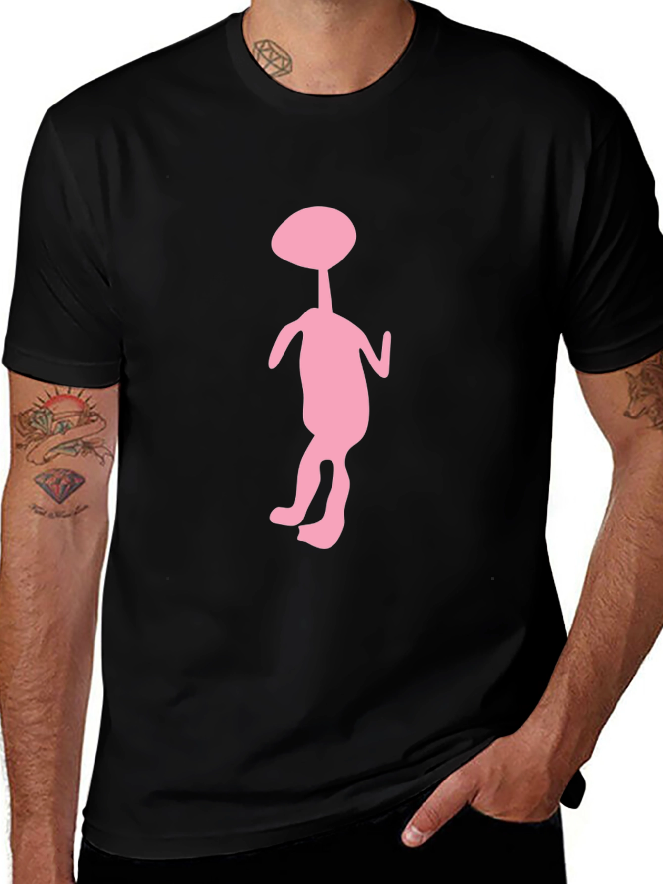 Variant 11 of Men's Black T-Shirt with Pink Alien Graphic