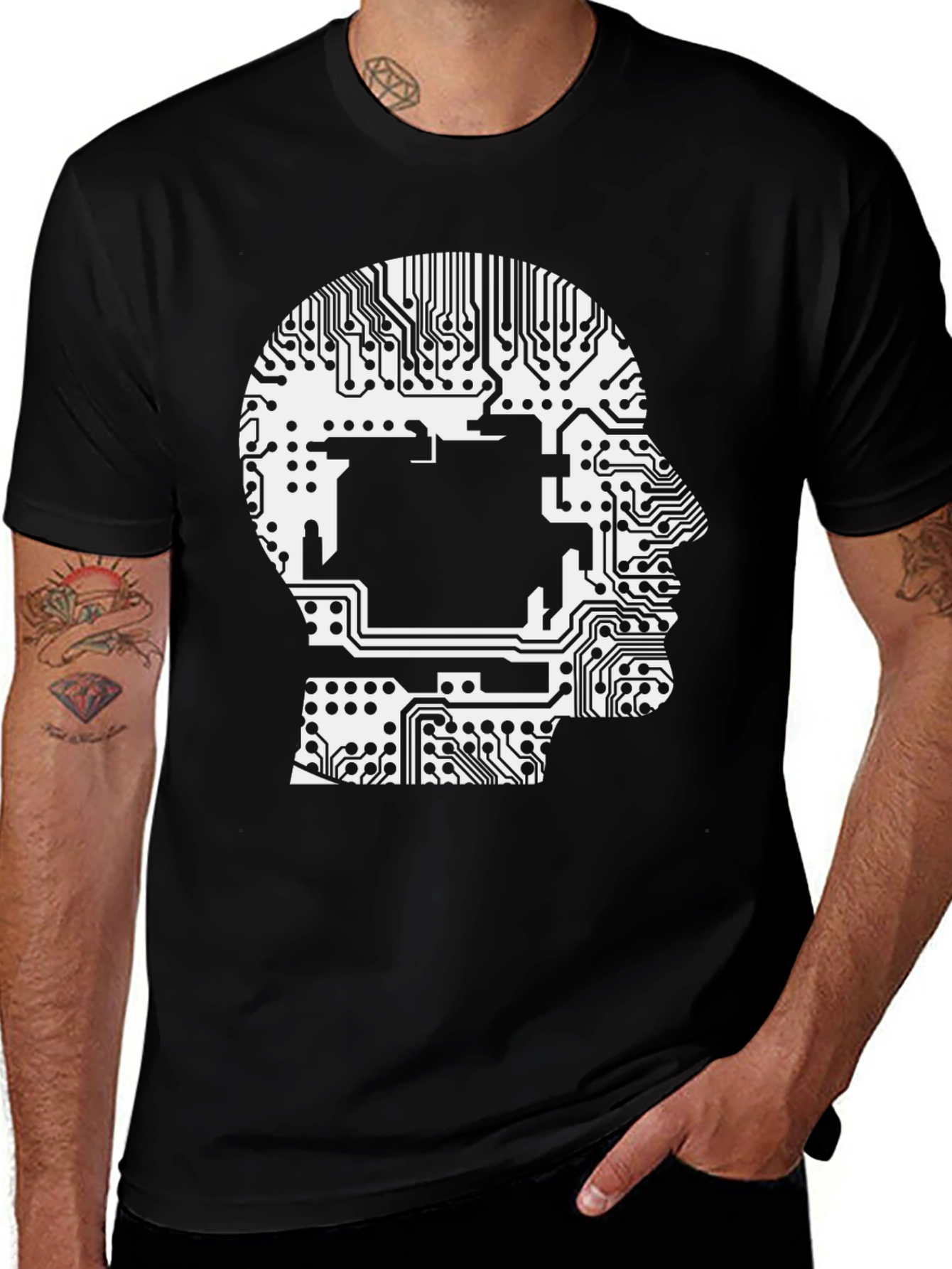 Variant 16 of Tech Mind T-Shirt - Circuit Board Head Graphic