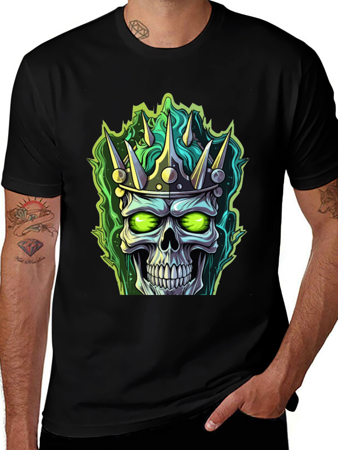 Variant 17 of Skull King T-Shirt - Green Flame Design