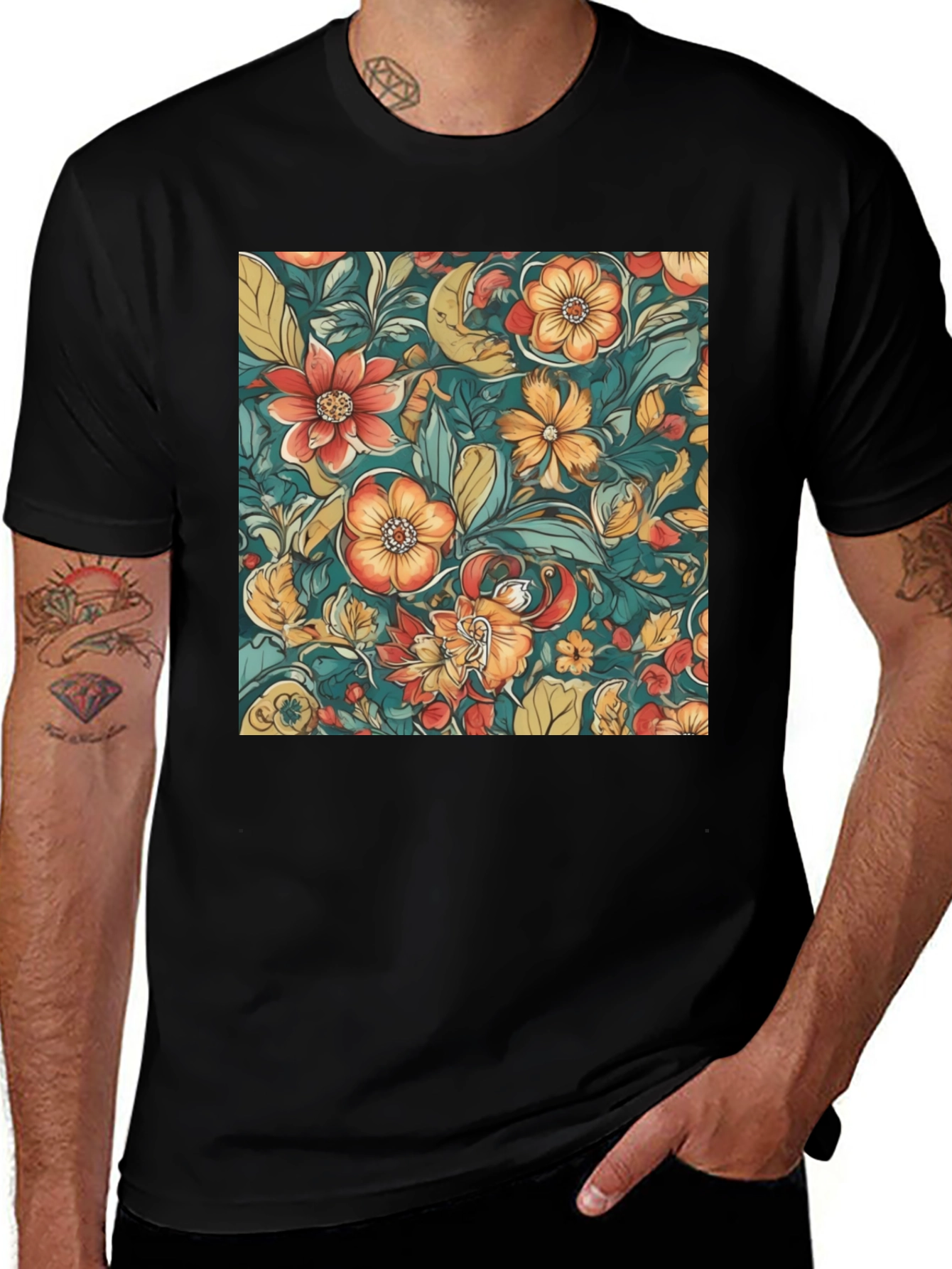 Variant 14 of Floral Pattern Black T-Shirt