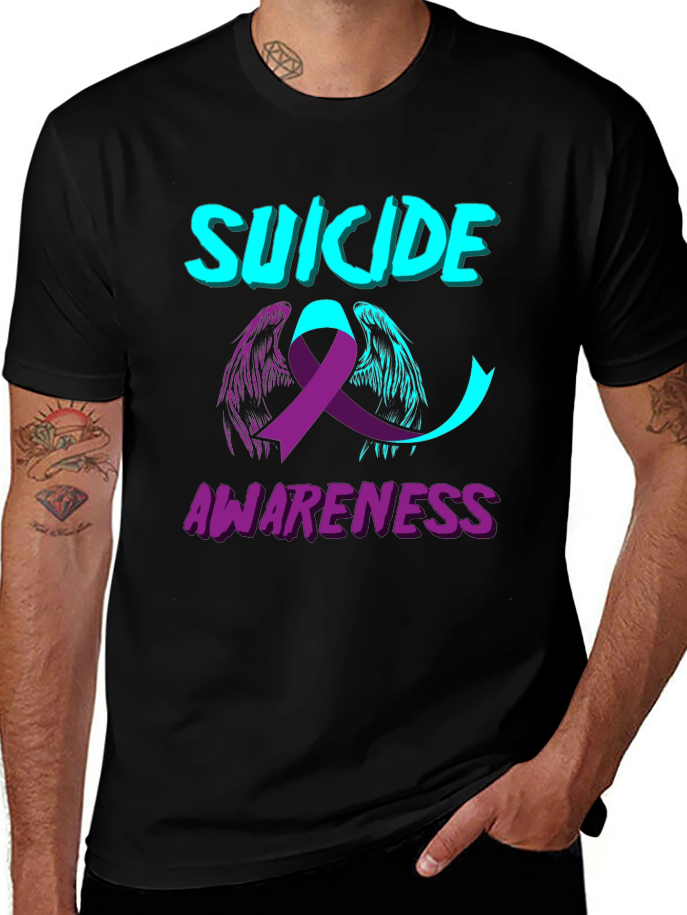 Variant 4 of Suicide Awareness T-Shirt Angel Ribbon Black
