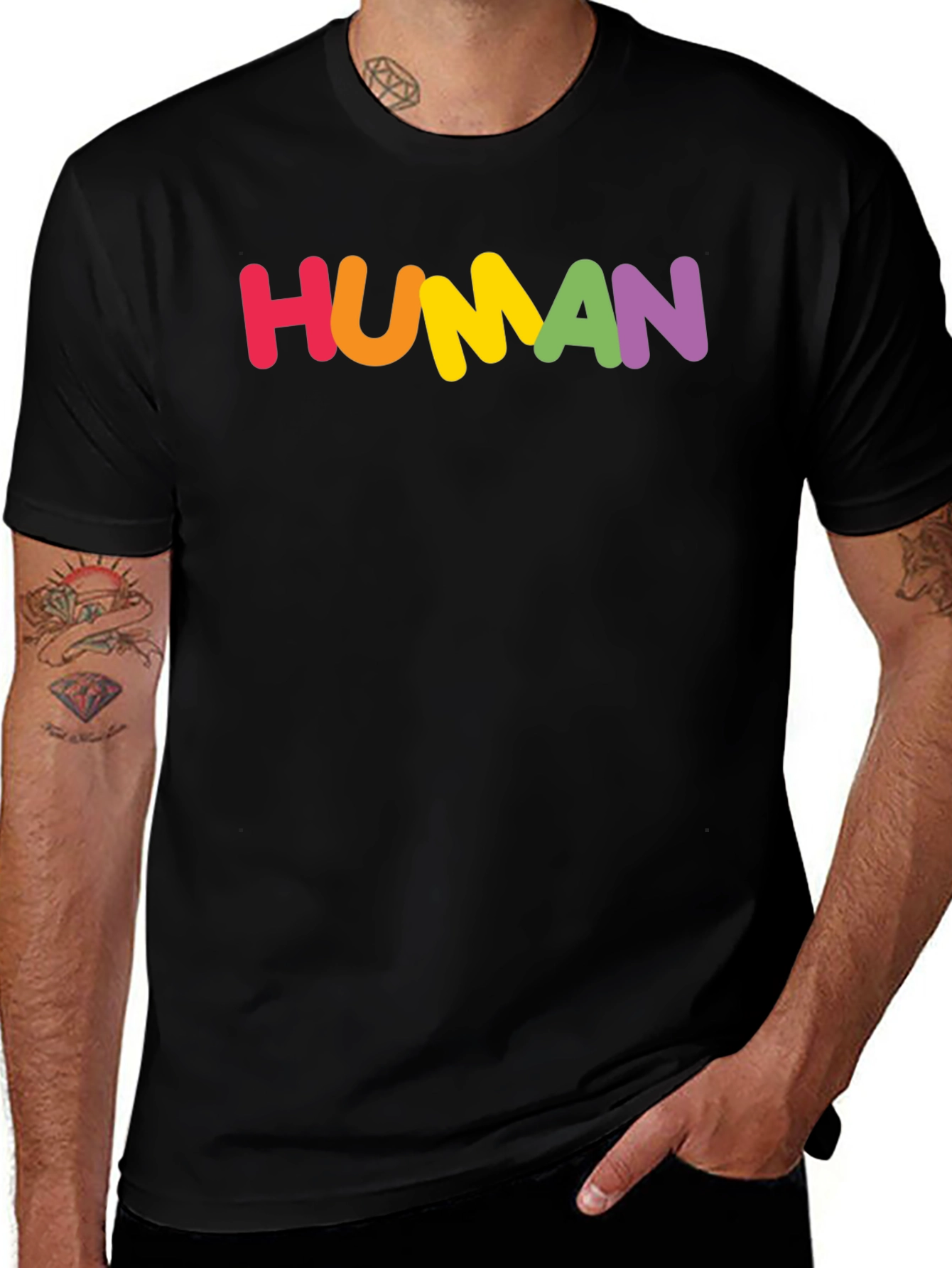 Variant 13 of Rainbow HUMAN Graphic Tee - Black Cotton Blend Shirt
