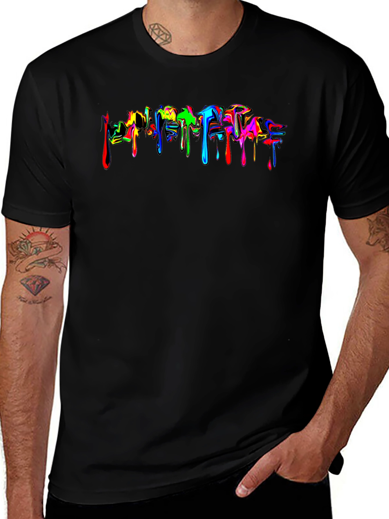 Variant 15 of Colorful Dripping Word Art Black T-Shirt
