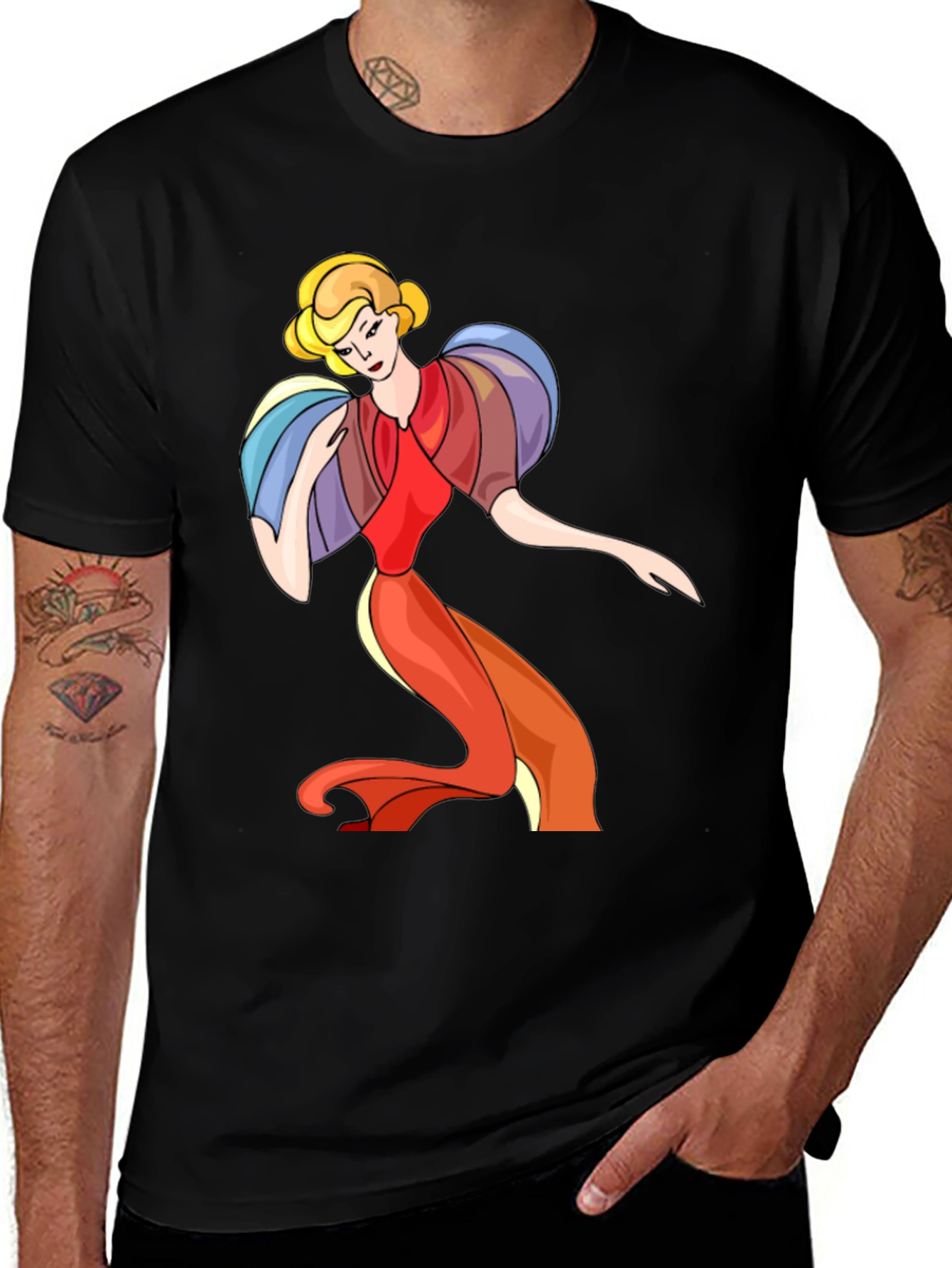 Variant 16 of Retro Cartoon Lady Black T-Shirt