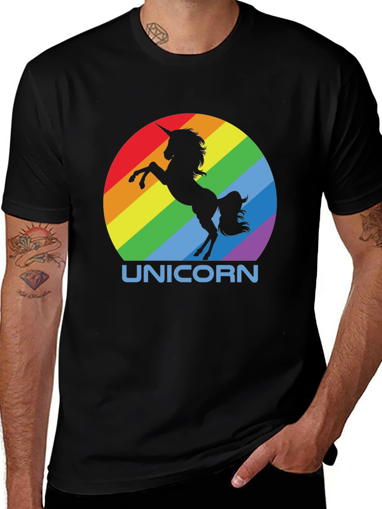 Variant 28 of Rainbow Unicorn Graphic Tee - Black Cotton Shirt