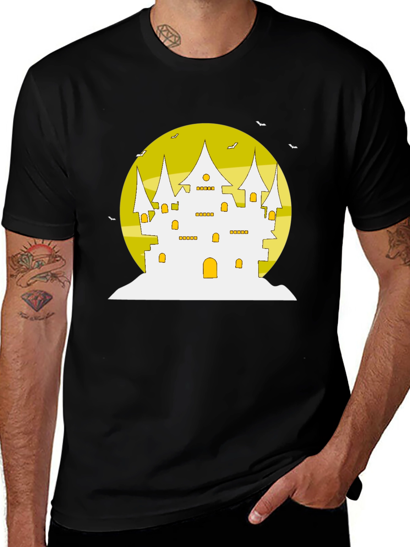 Halloween Castle Moon Graphic T-Shirt