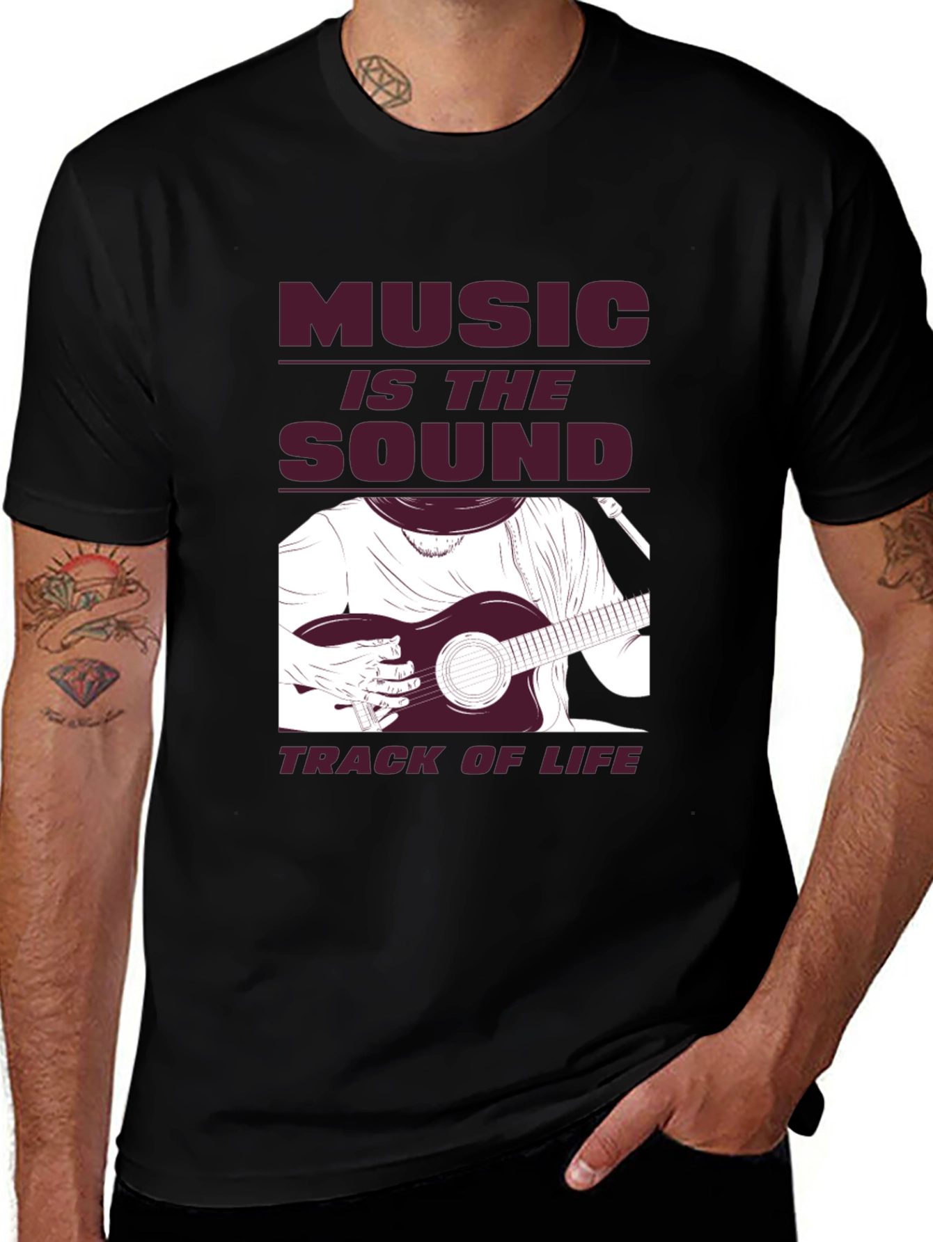 Variant 5 of Music is Life Graphic Tee - Black Cotton T-Shirt