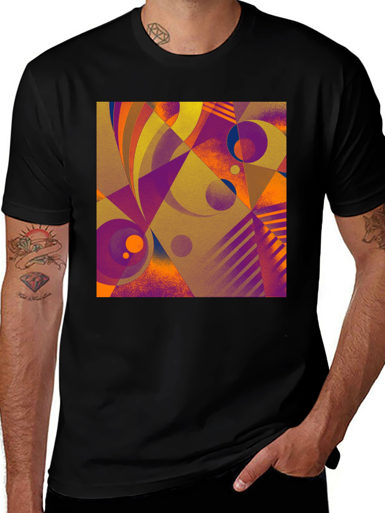Black Abstract Geometric Print T-Shirt main image