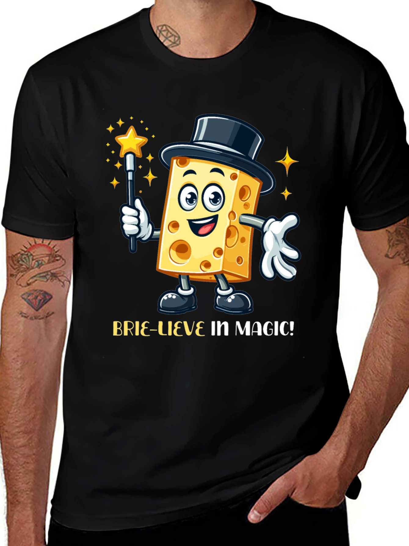 Magical Cheese Cartoon Black T-Shirt