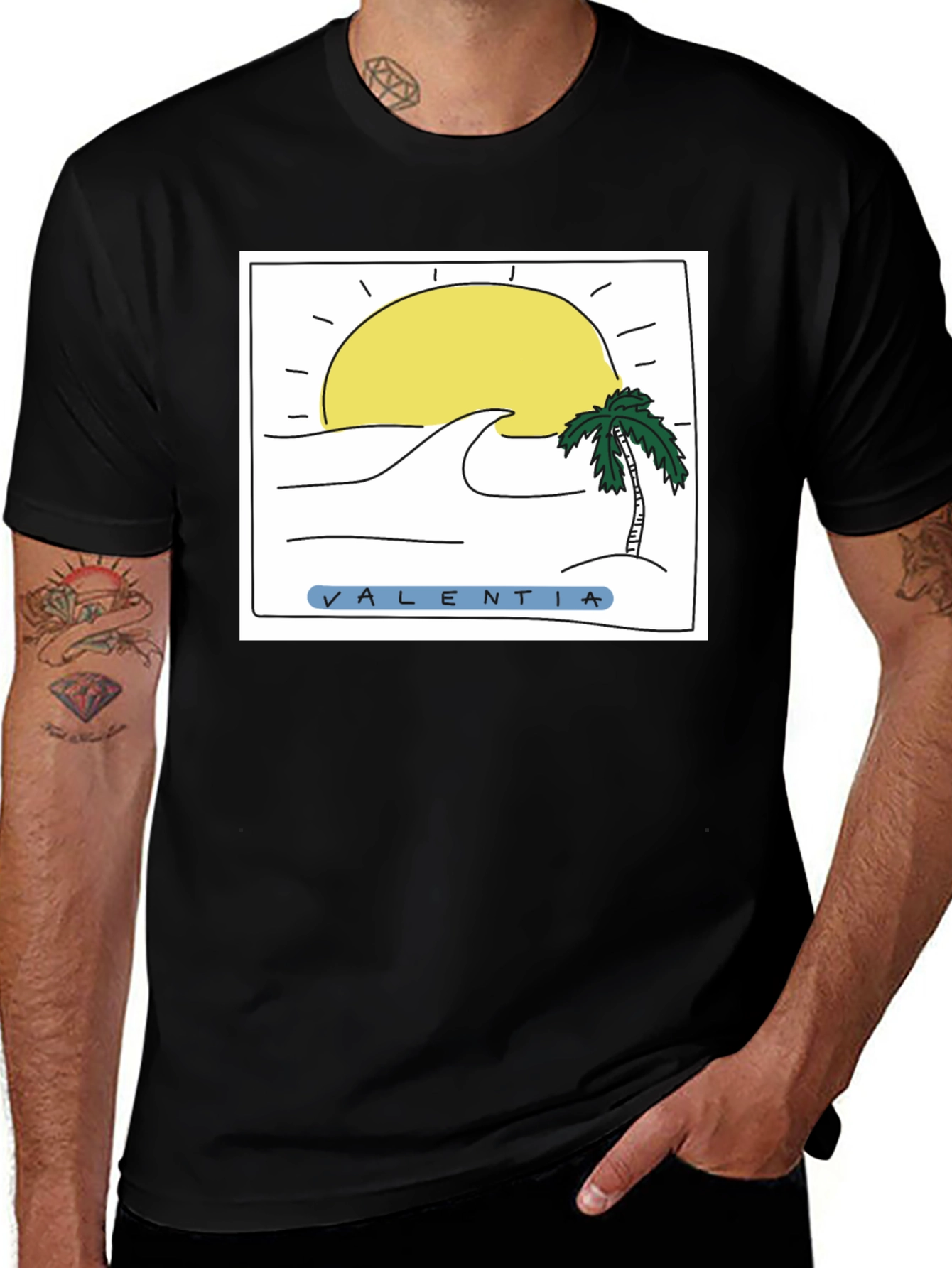 Variant 13 of Valentia Sun & Waves Graphic Tee - Black