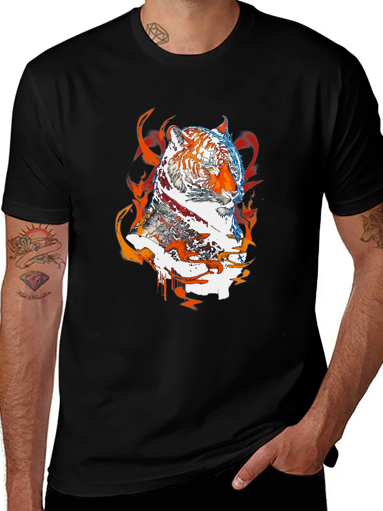 Variant 9 of Fiery Tiger Graphic Tee - Black