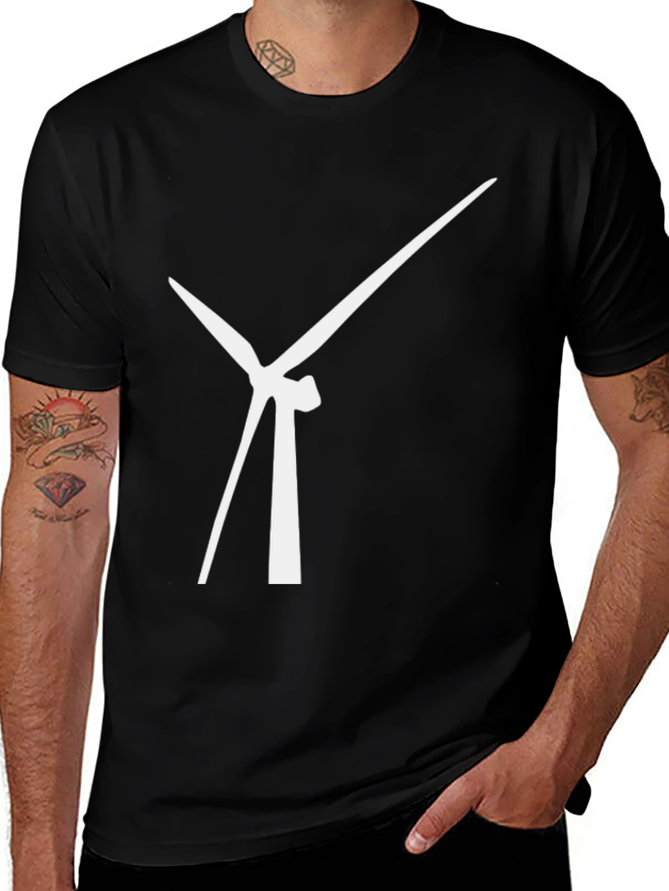 Variant 27 of Wind Turbine Graphic Tee - Black Cotton T-Shirt