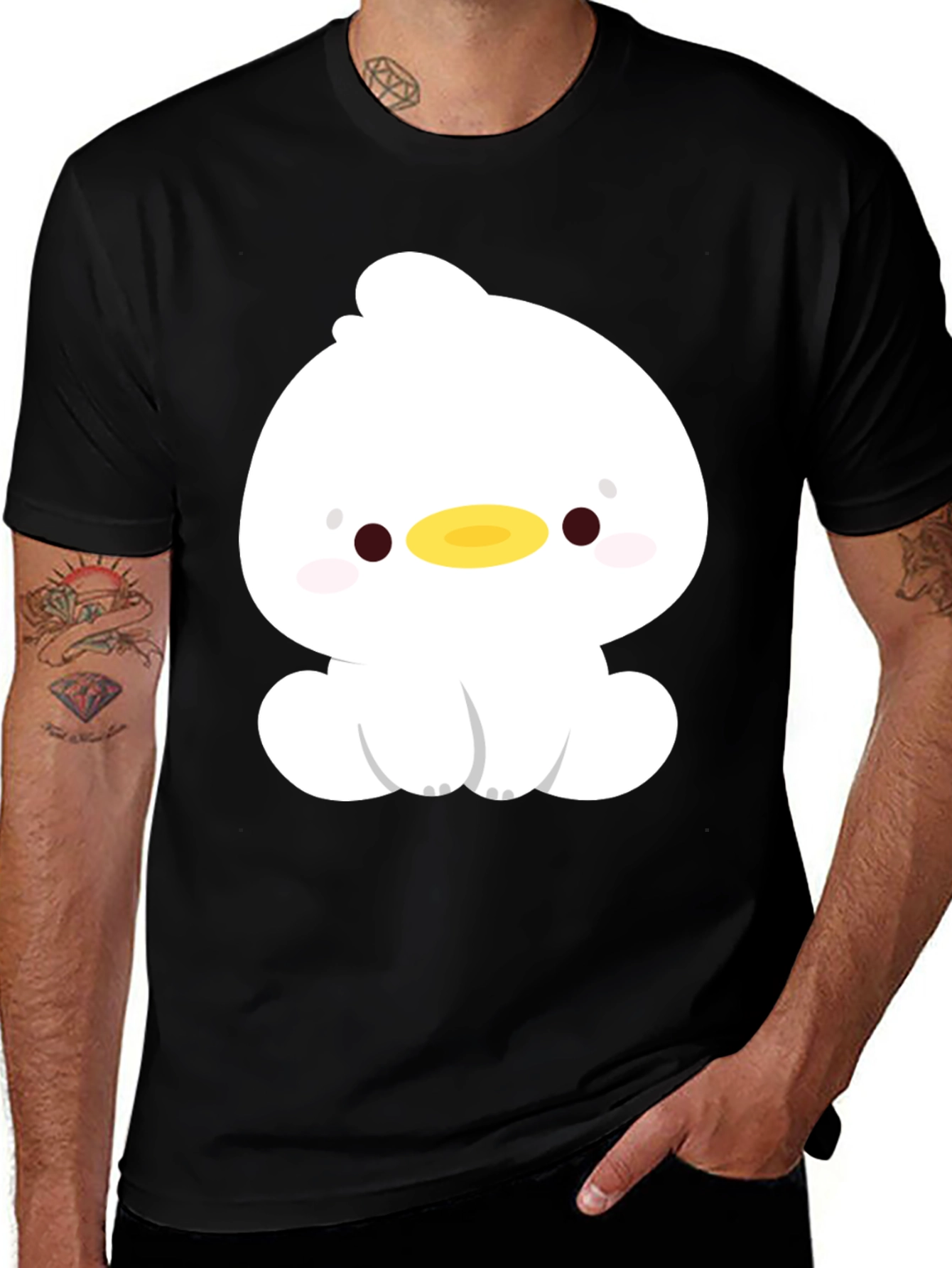 Variant 25 of Cute Cartoon Duck Graphic Tee - Black Cotton Comfort