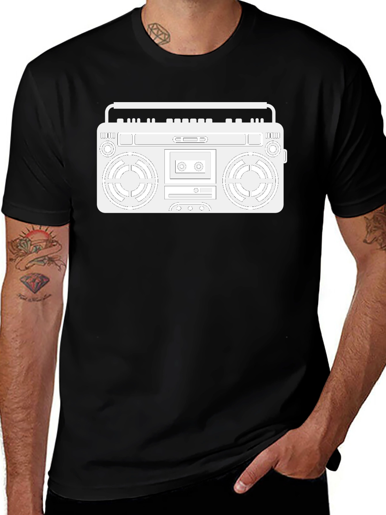 Variant 17 of Retro Boombox Graphic Tee - Black Hip Hop Style
