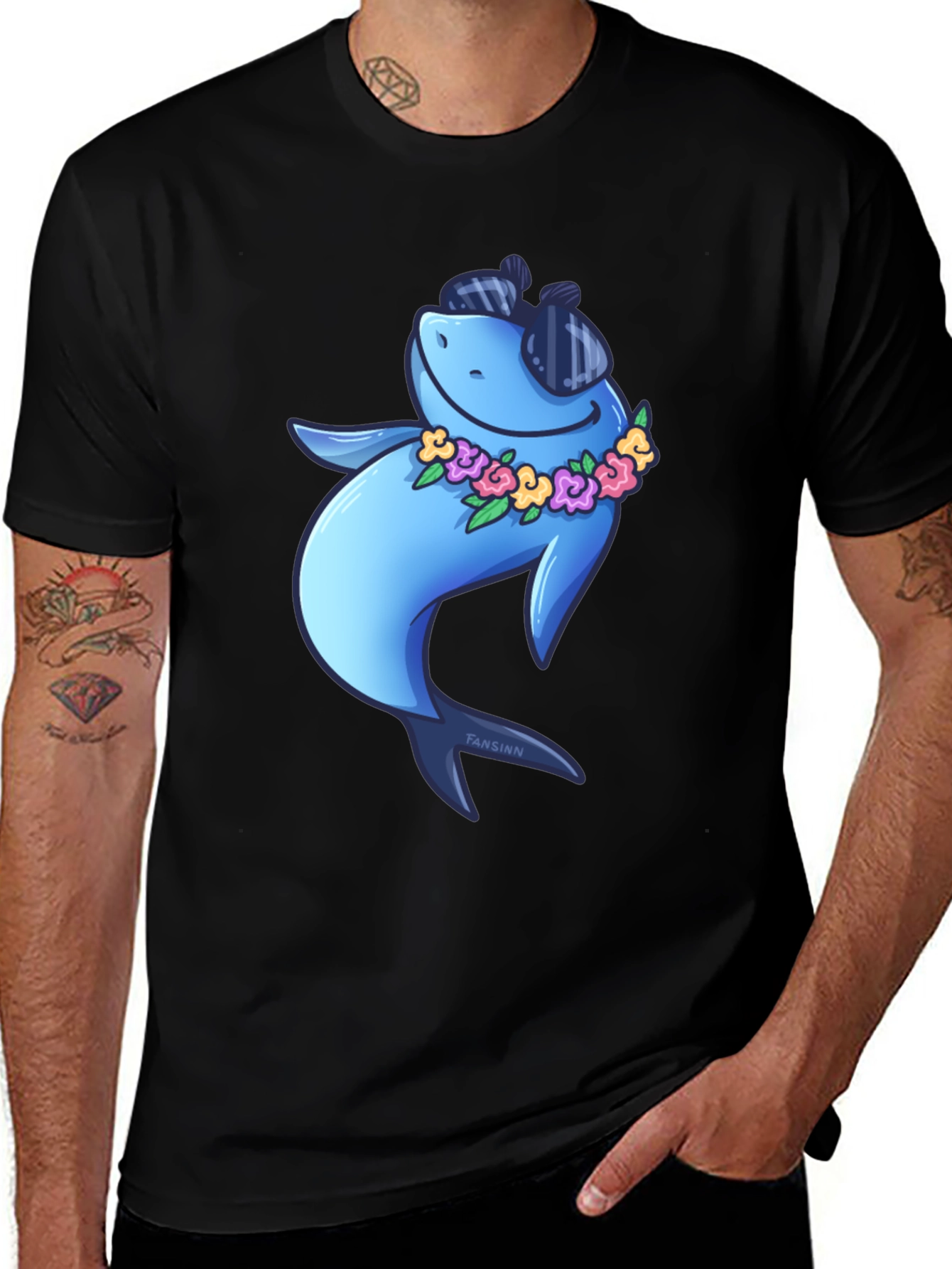 Cool Shark Graphic Tee - Black Cotton T-Shirt